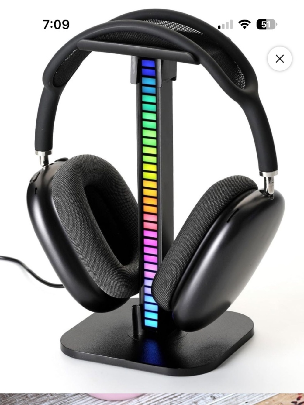 LED Multi Color Lighted Headphone Holder, Gaming Headset Stand